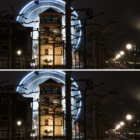 Suchbild-Düsseldorf-Schlossturm-Riesenrad-Nacht